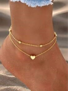 Gold Double-layer Heart Anklet