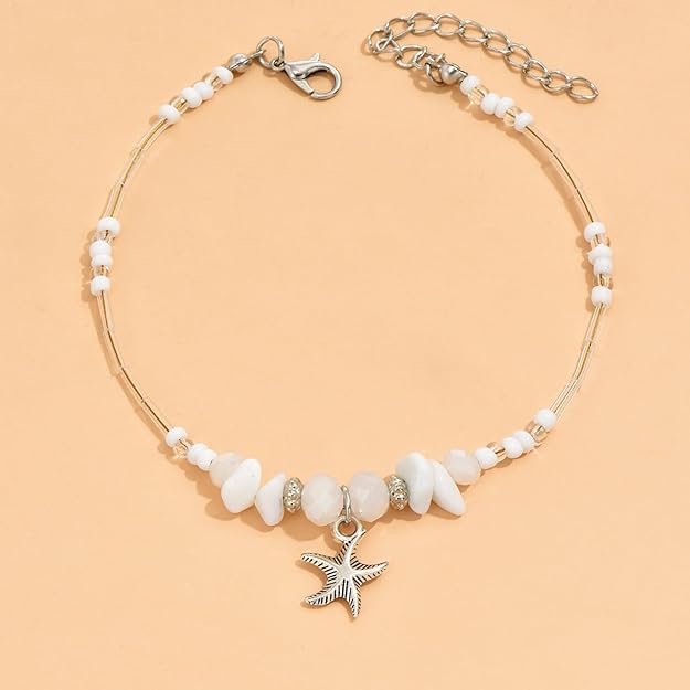 Stone Beaded Starfish Charm Anklet