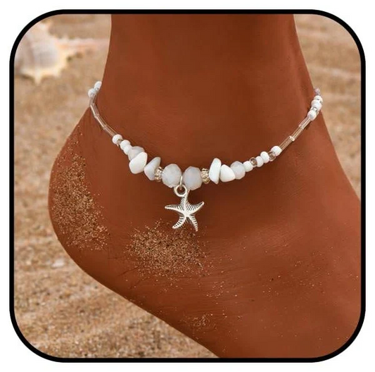 Stone Beaded Starfish Charm Anklet