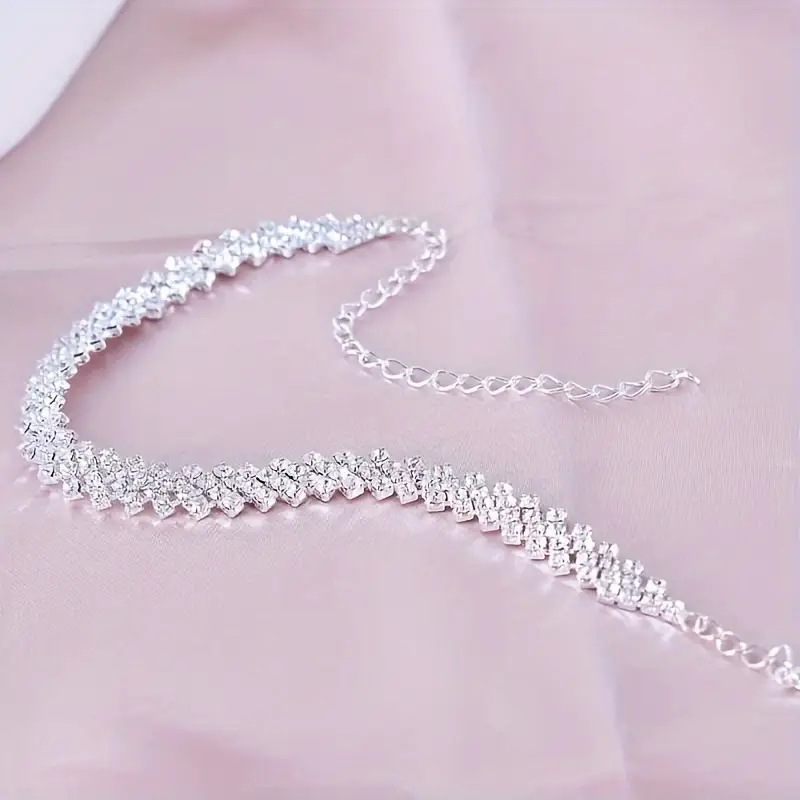 Silver Rhinestone Beaded Anklet