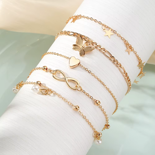 4 Pcs  Gold Anklets Set.