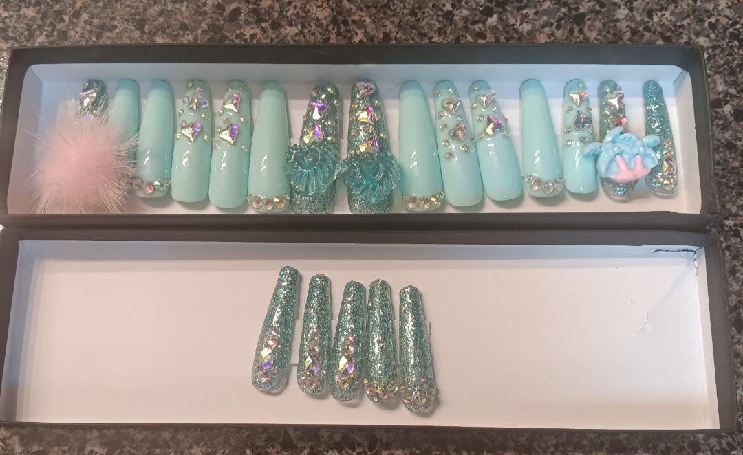 Tropic Like It’s Hot – Turquoise Press-On Nails Long Ballerina